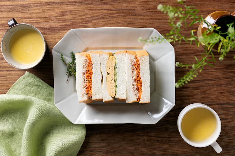 A plate of sandwiches made with shokupan bread